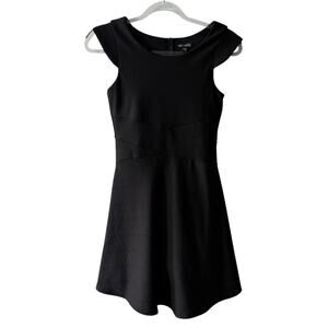 Ava & Yelly Scoop Neck Capped Sleeve Back Zip Fit & Flare Corded Dress Black 14